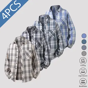 Grab 4PCS! Men's Plaid Shirts |   Cooling Stretch Casual Tops |   Everyday Wear Button-Down