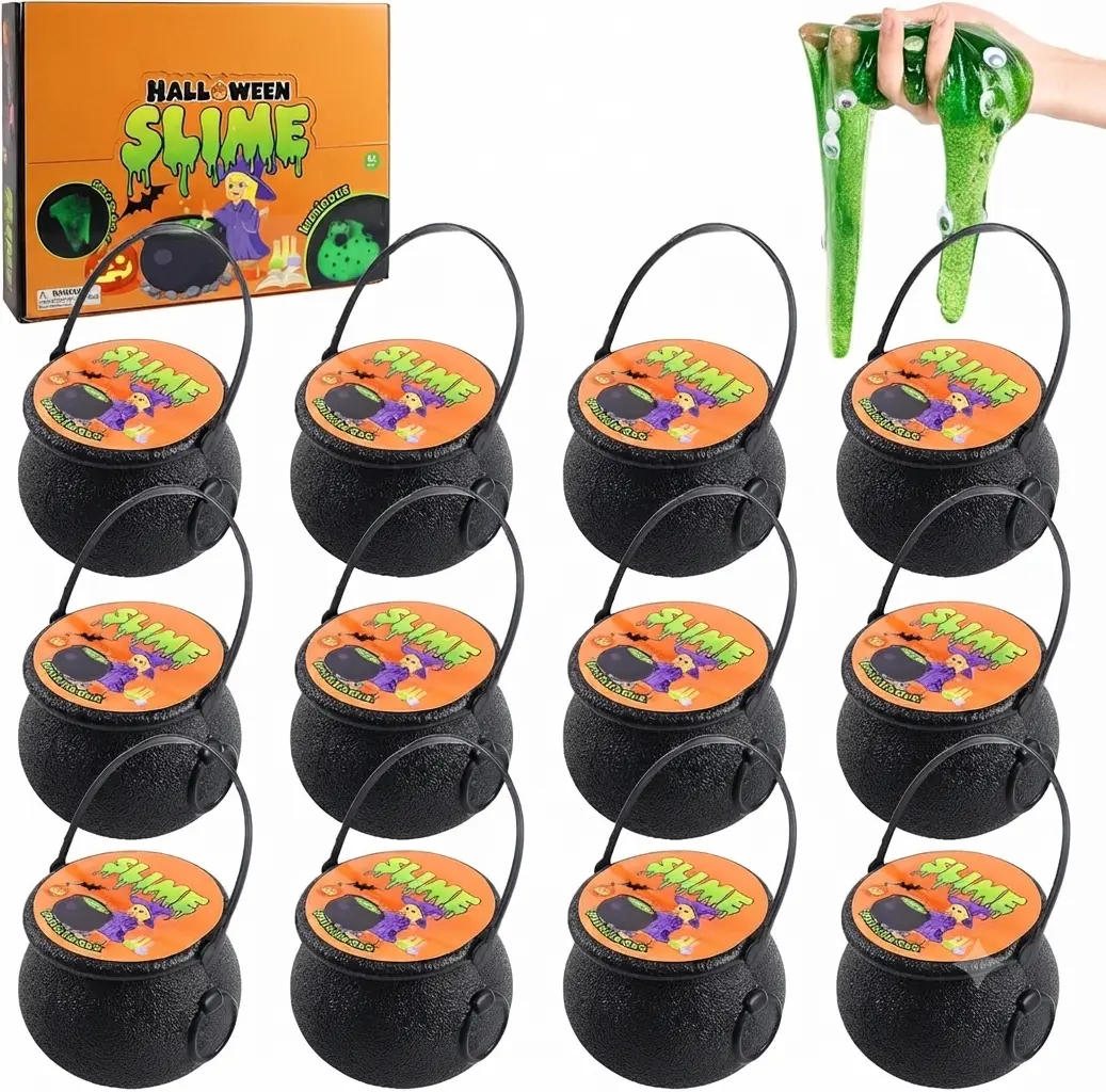 12 Pcs HALLOWEEN Slime Kit Squishy Sensory, 2026  New Witch Canned Glow in The Dark Sticky Slime,  Party Gifts Slime for Adults