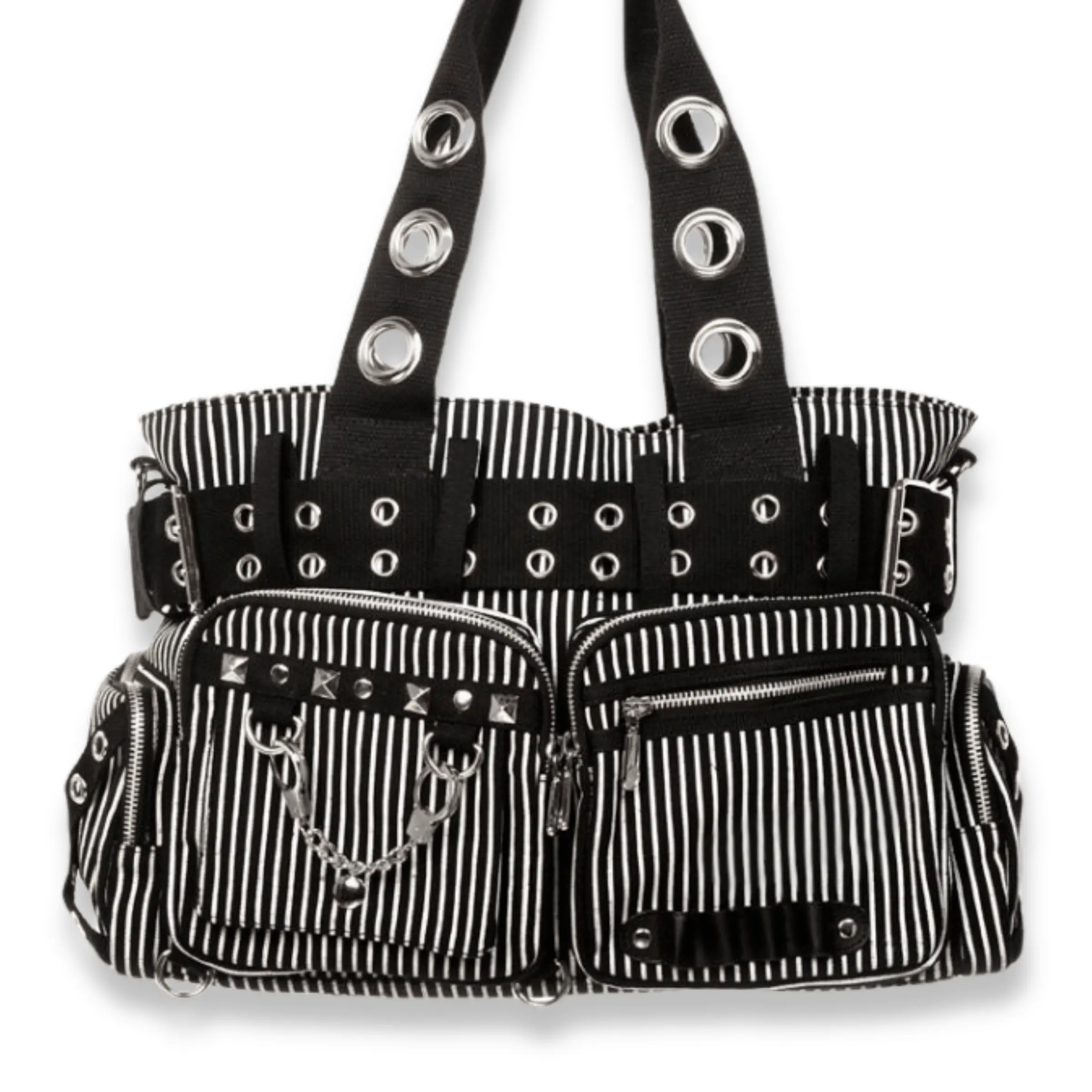 White Pinstripe Convertible Belt Shoulder Bag