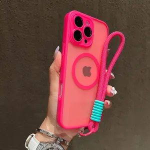 Skin Feel Transparent Phone Case Cover Casing + Wrist Strap, Shockproof Magnetic Wireless Charging, Glass Camera Lens Protection, Fits iPhone 17 16 15 14 13 12 11