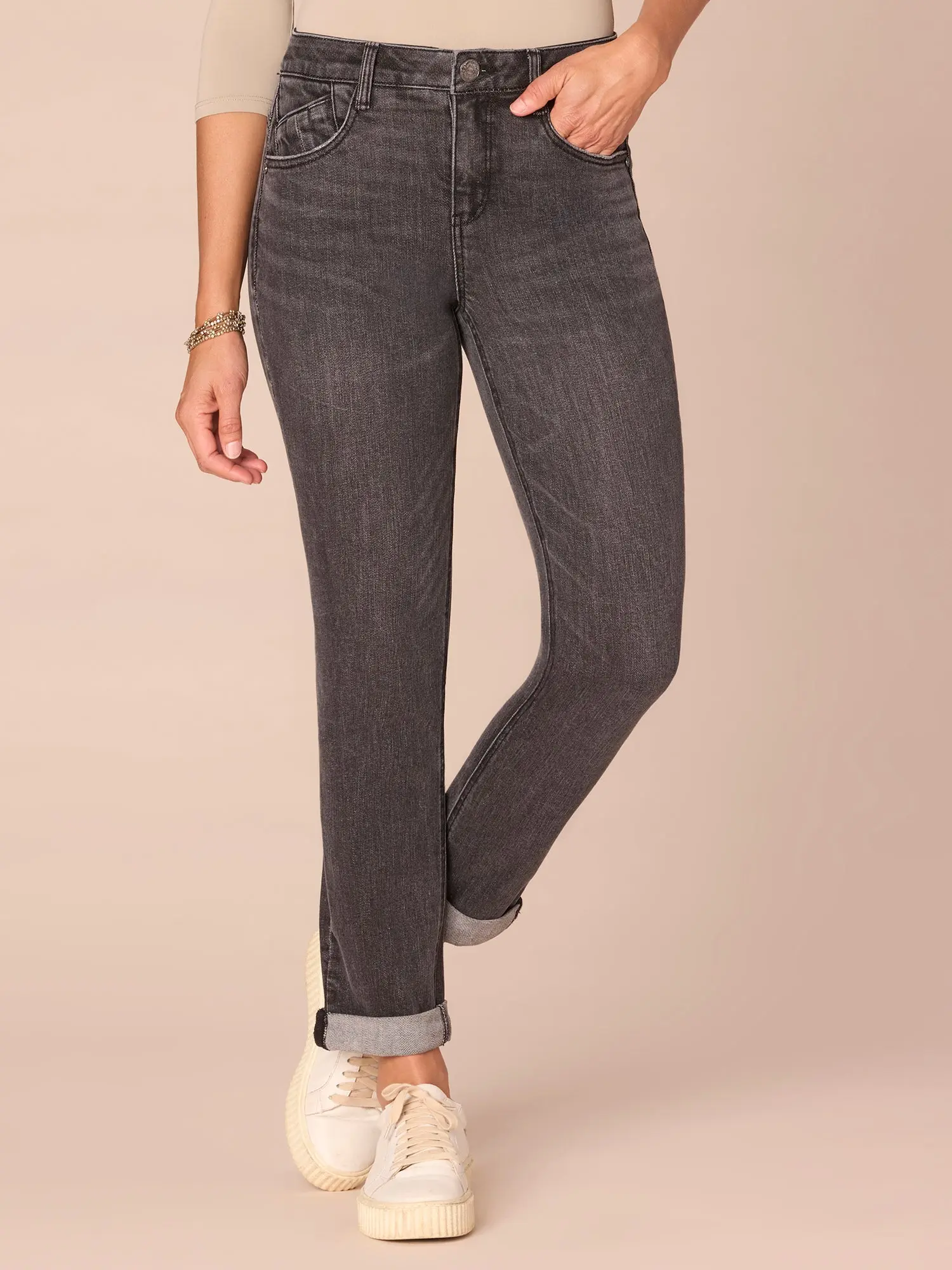 "Ab"solution® Mid-Rise Girlfriend Jeans with Roll Cuff