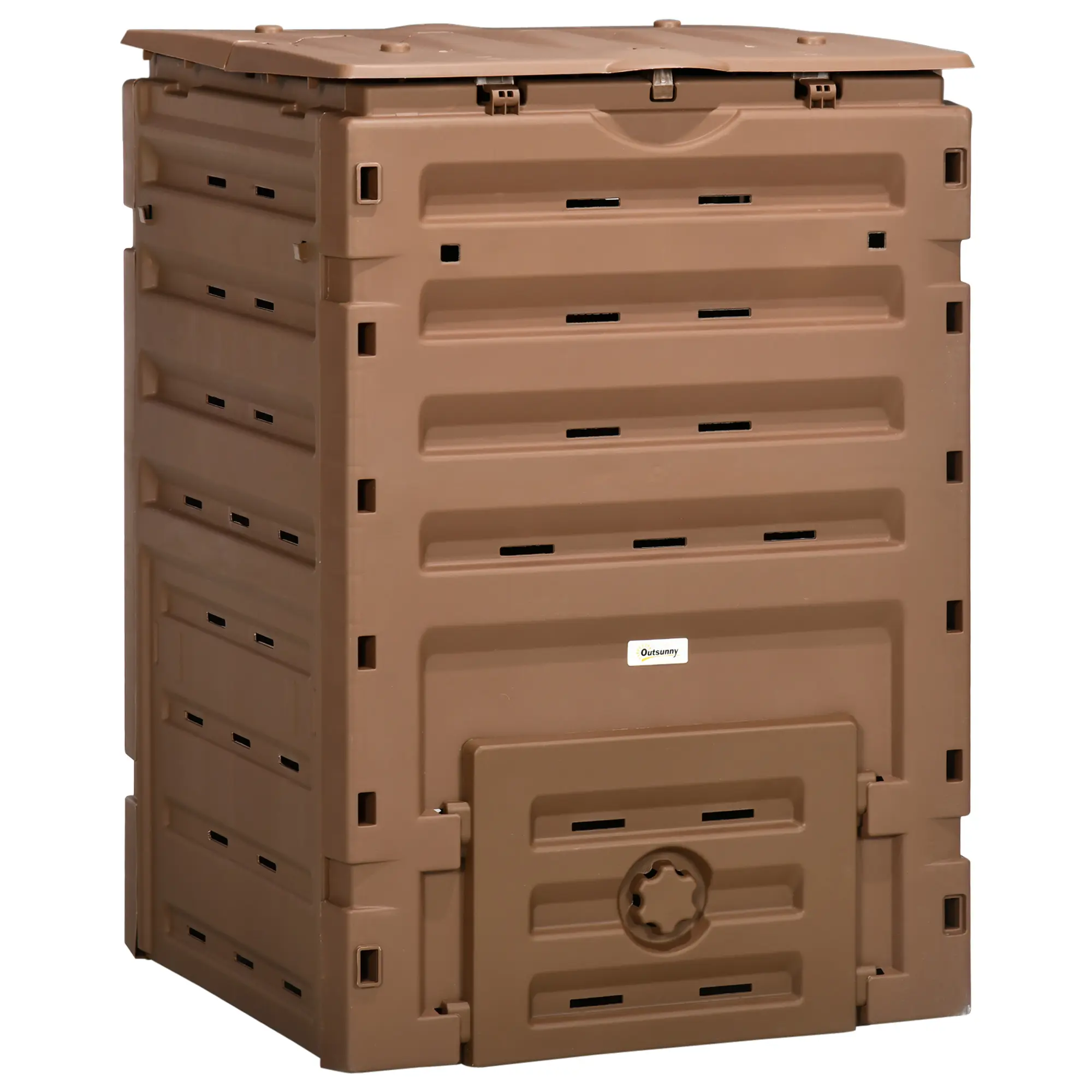 Outsunny Garden Compost Bin, 120 Gallon (450L) Garden Composter, BPA Free, with 80 Vents and 2 Sliding Doors, Lightweight & Sturdy, Fast Creation of Fertile Soil