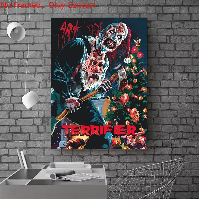 1 piece/set frameless canvas painting print poster, Classic Movie scenes Poster art，Terrifier ， a perfect gift for Movie loves, ideal gift for bedroom, living room, dorm hallway, kitchen, mural, wall decoration, room decor