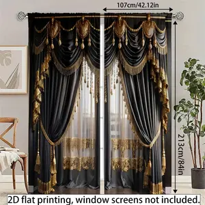 European Style Retro Fake Curtains, Digital Print Window Decorations, Privacy Protection, Suitable for Bedroom Living Room Kitchen, Home Decoration Curtain