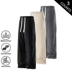 3-Pack Men’s Corduroy Retro Versatile Casual Pants — Straight Cut, Loose Fit, Drapey Long Pants