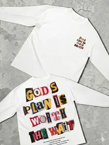 Unisex Letter Print Graphic Long Sleeve Round Neck T-Shirt, Casual Fashion Comfortable Simple Design, Fitted Pure Color Tee for All Seasons