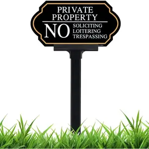 Private Property No Trespassing Sign with Stake, No Soliciting Sign for House 5x10 inch/35 inch High, for Front Door/Lawns/Gardens and Business