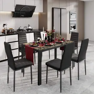 [2 Packages Shipping]7-Piece Glass Dining Table Set, Accommodates 6 With PU Leather Chairs, Modern Room Sets For Your Home, Kitchen, Living Room