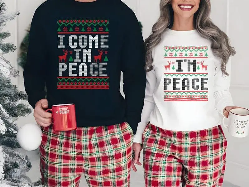 Christmas Couple Couples Ugly Sweatshirt, Come in Peace Matching Christmas Sweatshirt, Holiday Xmas Crewneck Shirt, Funny Christmas Gift
