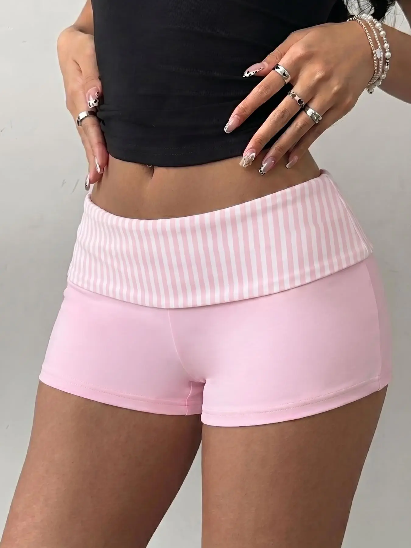 🔥 Viral Foldover Waist Biker Shorts | Comfy Fitted Shorts, Polka Dot & Stripe, Y2K Coquette Aesthetic, Slim Fit & Buttery Soft ✨#BikerShorts #Y2KFashion #CoquetteStyle #TikTokFashion #SlimFitShorts #CasualOOTD