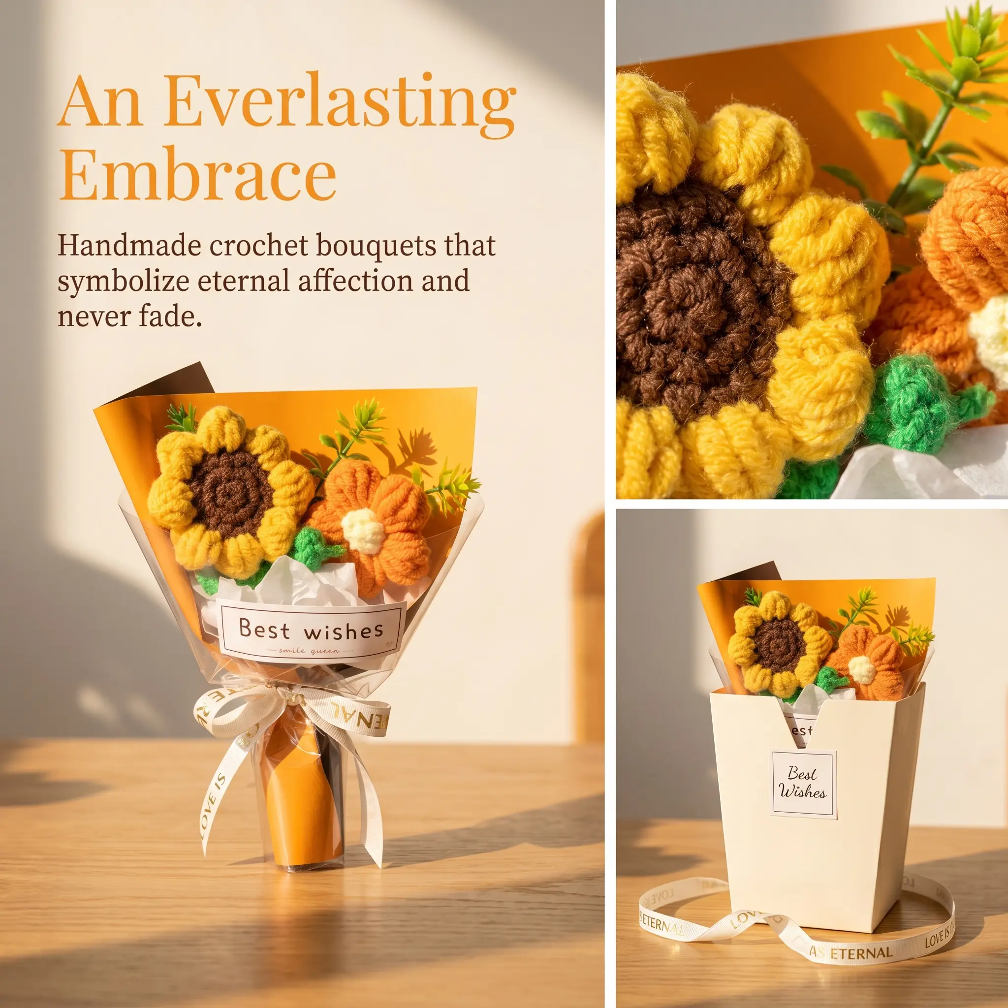 Handmade Crochet Mini Flower Bouquet, Eternal Artificial Floral Gift for Birthdays, Graduations & Emotional Support, Cute Spring & Summer Decor for Girls, Moms, Teachers & Loved Ones, Crochet Flowers Bouquet, Artificial Flower Decoration-YY0