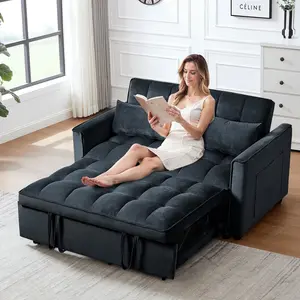3 in 1 Pull Out Couch Bed, Convertible Futon Sofa Bed, Velvet Sleeper Loveseat for Small Living Room, Adjustable Backrest, Comfy Pillows, Side Pocket  chaiser viral  tiktok  couch couch  chronicles viral  boneless  couch cofy  sofa vacuum  sealed  couch