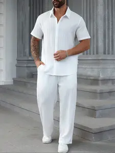 Men's Plus Size Shirt Set, Short Sleeve Top with Matching Bottoms, Fashion Casual Clothing, Perfect for Daily Wear