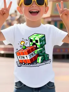 Creeper & Block Game T-Shirt Cute Pixel Art Graphic Tee for Boys