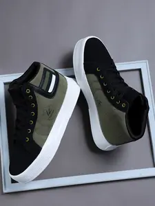 Men's High-Top Sporty Casual Shoes, Colorblock, Breathable PU Leather, Comfortable Skateboarding Sneakers, All Seasons