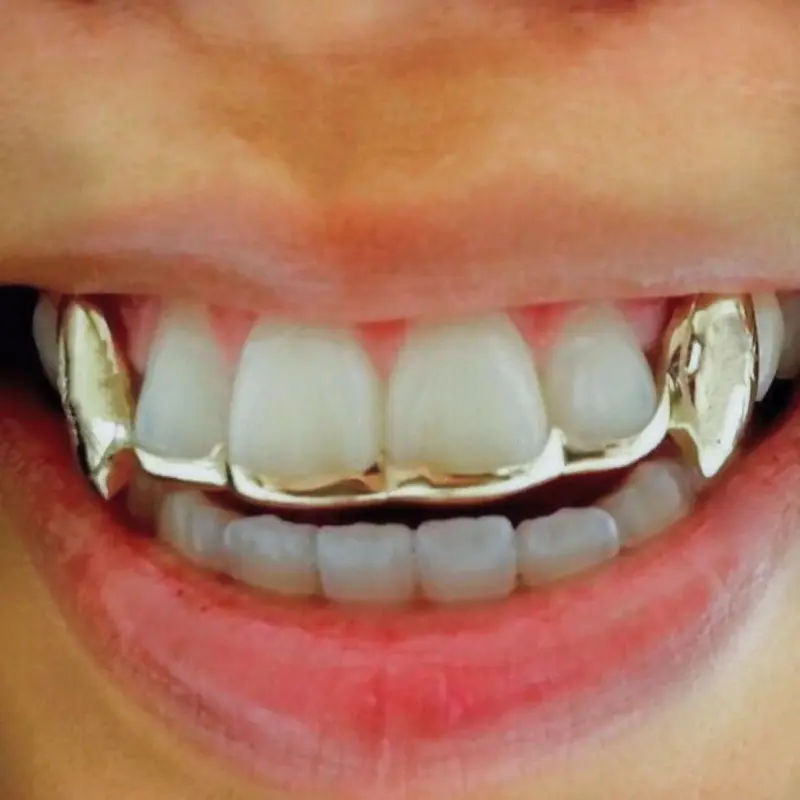 Fashion Unisex Golden Hip-Hop Punk Vampire Teeth Grillz - Small Tiger Design, Copper Metal Braces for Halloween, Party Costume Accessories, Style1