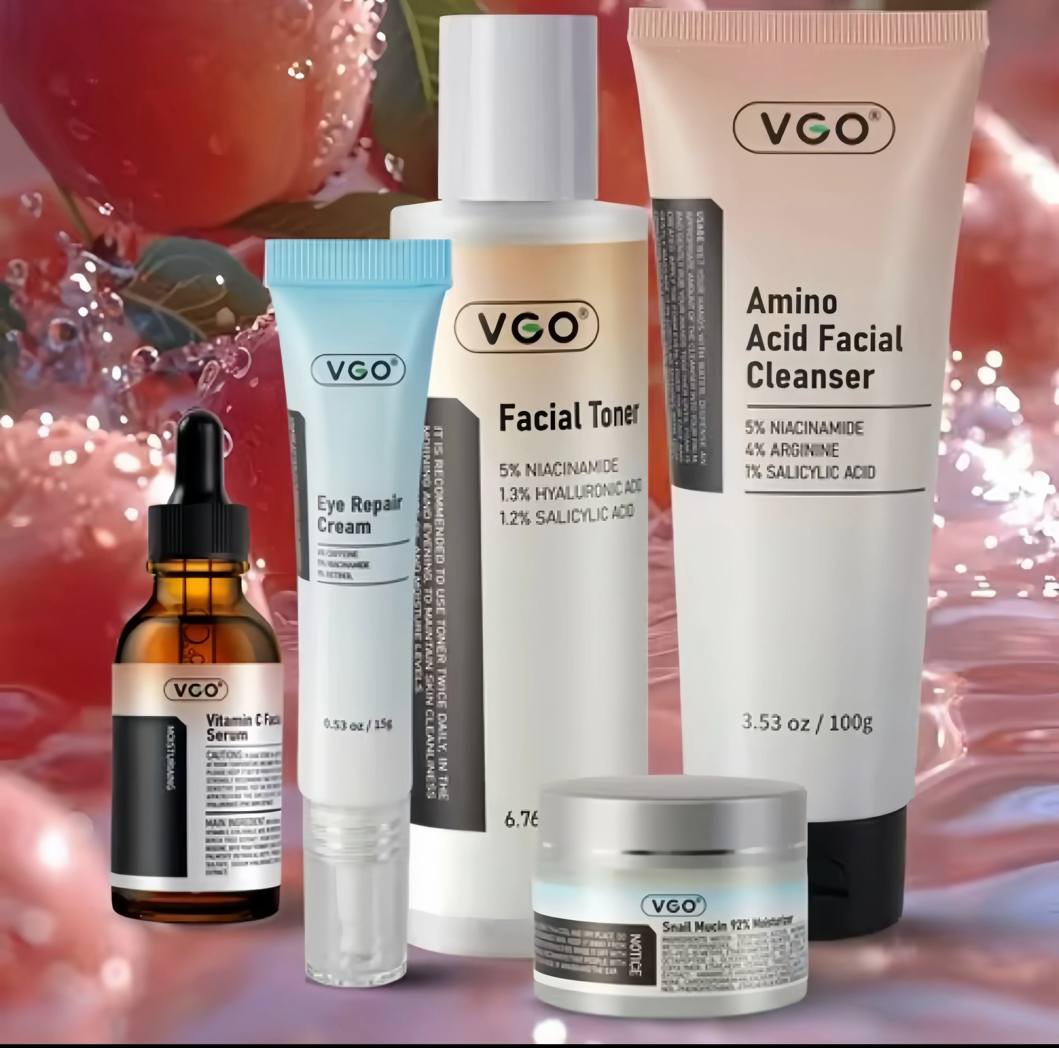 VGO 5 - piece Daily Skin - rejuvenating Set: From facial cleanser to toner and other products, it provides all - round nourishment, hydration and rejuvenation.