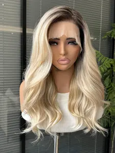 13x6 Lace Front Wig, Lace Hairline Wig, Lace Closure Wig, Gradual Light, Gold Trim, Natural Look, Medium Length, Wigs with Bangs, Natural Looking Wigs, All Seasons