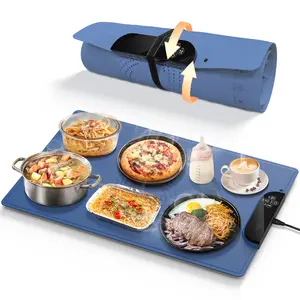 Food Warmer Mat, Quick-Heating Silicone Electric Heating Tray, 9-Level Temp Control, 10-Level Timer, Non-Slip Pads, Portable Party & Travel
