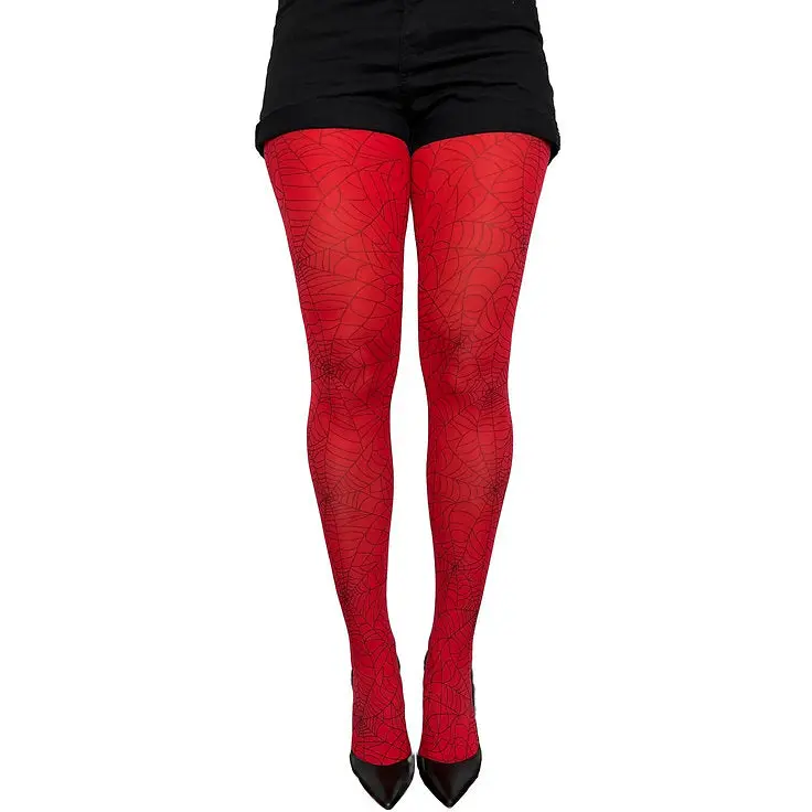Red Spider Web Patterned Tights For Women