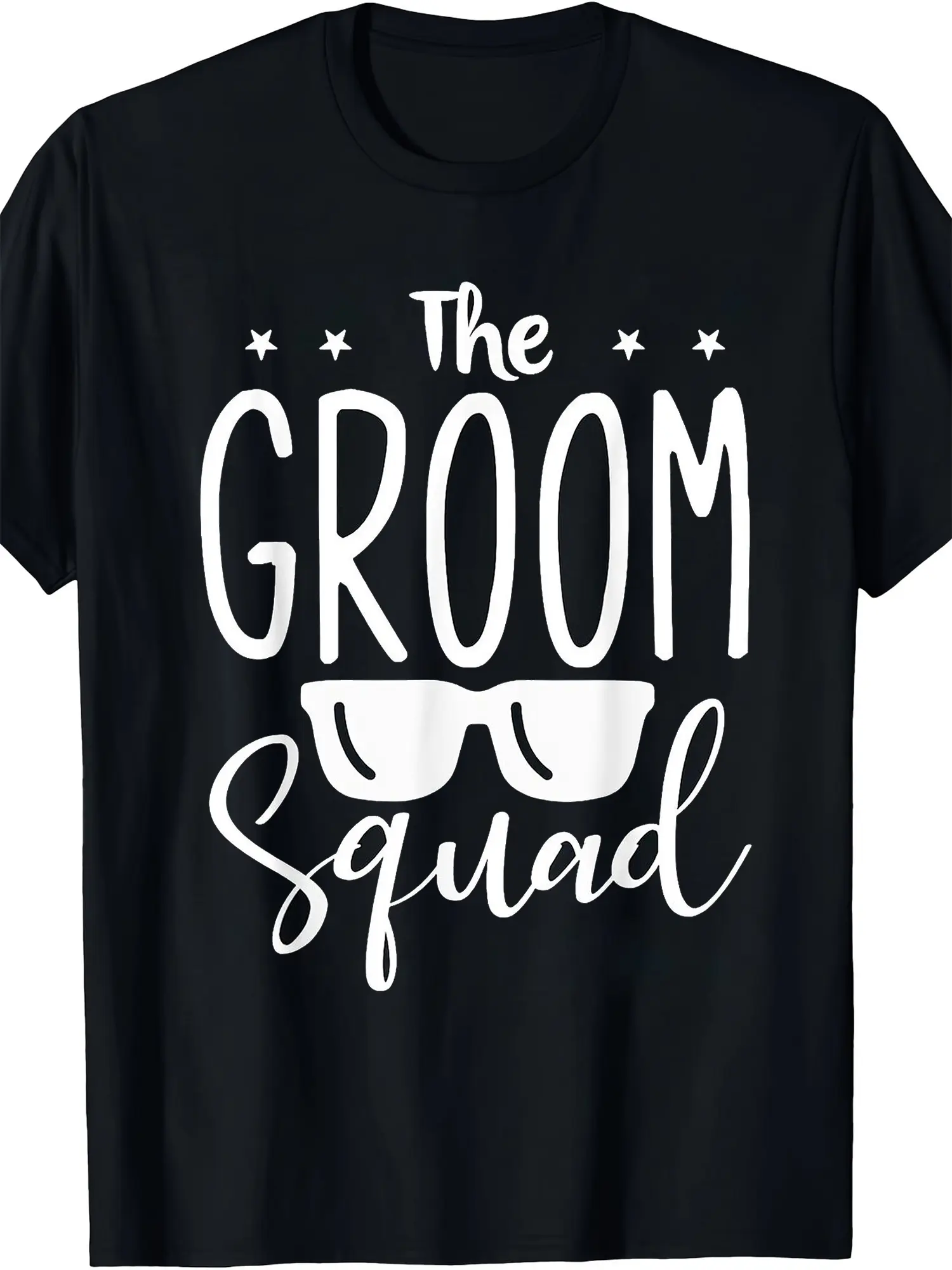 Menswear Unisex Classic "Groom's Team" Star Prints 100% Cotton Shortsleeve Crew Neck T-Shirt - Casual Top, Ideal for Wedding Parties, Loungewear, Perfect Birthday Gift for Friends