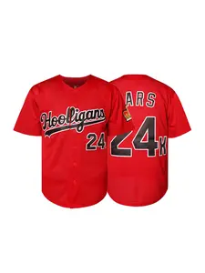 Men's 24k Baseball Shirt with Classic Vintage Letter Embroidery, Breathable Button Design, Casual Loose-Fitting Sportswear Top Shirt, Sports Baseball Jersey for All Seasons