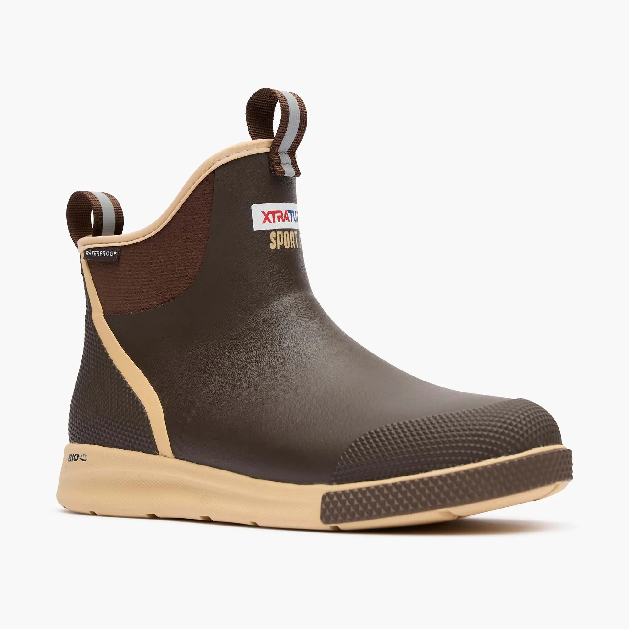 Xtratuf Men's Ankle Deck Boots, Water Proof Slip-On Rubber Walking Shoes for the Outdoors with Anti-Microbial Lining & Slip-Resistant Chevron Sole