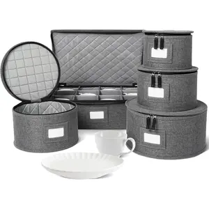 China Storage Containers, Hard Shell Case with Felt Dividers for Charger Plates, and Dishes, Ideal for Kitchen Organization