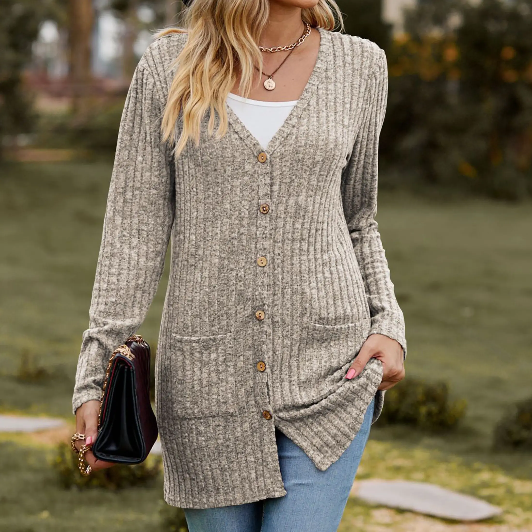 Womens Long Cardigan Women Button Knitted Cardigan Ladies V Neck Knitted Sweater Cardigans Fit Casual Fabric Knitwear