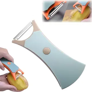 1pcs Universal 2-in-1 Fruit Peeler, Vegetable Peeler and Chopper, Potato and Vegetable Peeler, Carbon Steel Blade, Multifunctional Straight Tooth and Serrated Blade Fruit and Vegetable Peeler (orange Gray)