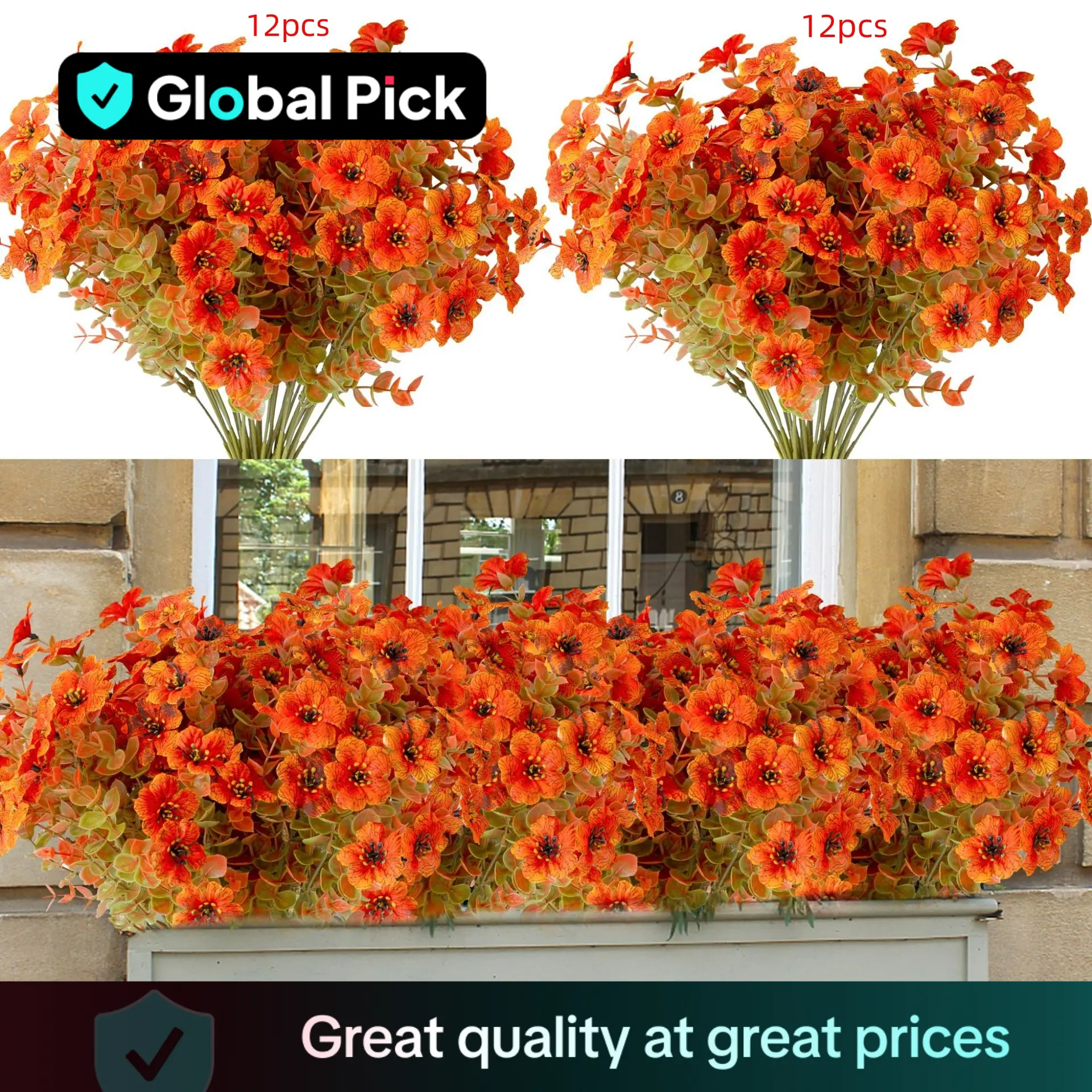 Artificial Fall Flower, 12pcs Outdoor UV Resistant Autumn Fake Flower, Decorative Plastic Greenery Shrub Plant for Wedding Home Garden Window Balcony