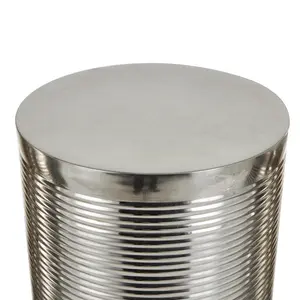Set of 3 Metal Ribbed Drum Side End Accent Table Set of 3 24", 22", 20"H