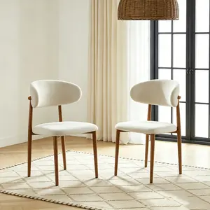 Dining chair 2-piece set. Suitable for kitchen dining table. Medieval modern farmhouse soft cushioned linen dining chairs with metal legs, beige seat cushion.