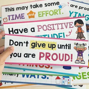 16-Piece Growth Mindset Classroom Set, Inspirational Posters and Banners, Middle School Decor, Teacher Home School Supplies, Kids Room Wall Decor