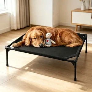 Dog Bed Raised Outdoor Dog Cot for Extra Large Dogs, Installation Requires No Tools, Frame with Washable Cooling Breathable Mesh Anti-Slip Feet, Indoor Pet Bed, Black,