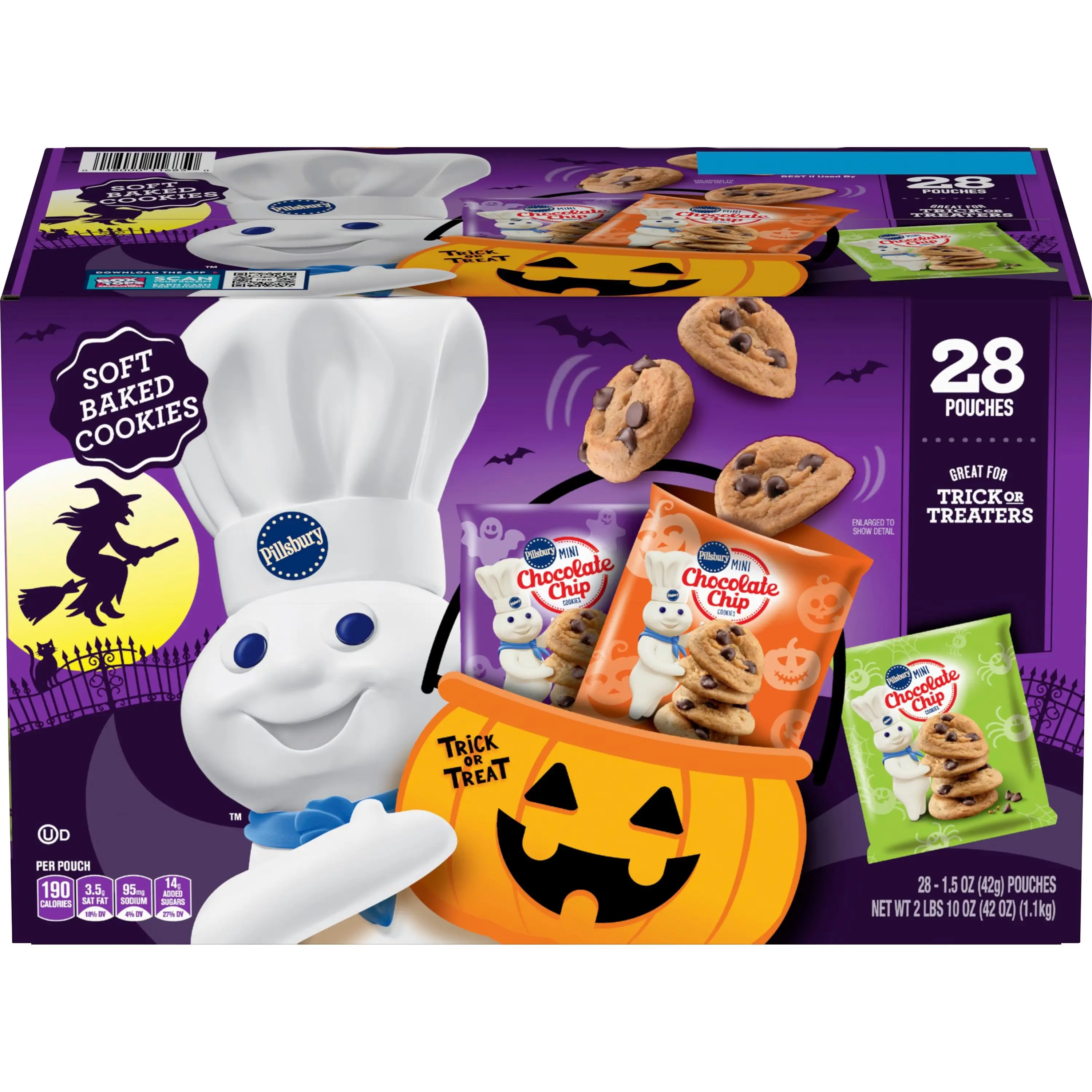 Pillsbury Soft Baked Mini Chocolate Chip Biscuit Cookie Snack Packs - 1.5 oz, 28-pouch Stash - Egg-Infused Wheat Ingredients Ambient Cupboard Staple with Cream of Tartar - Baking Treat, School Snacks