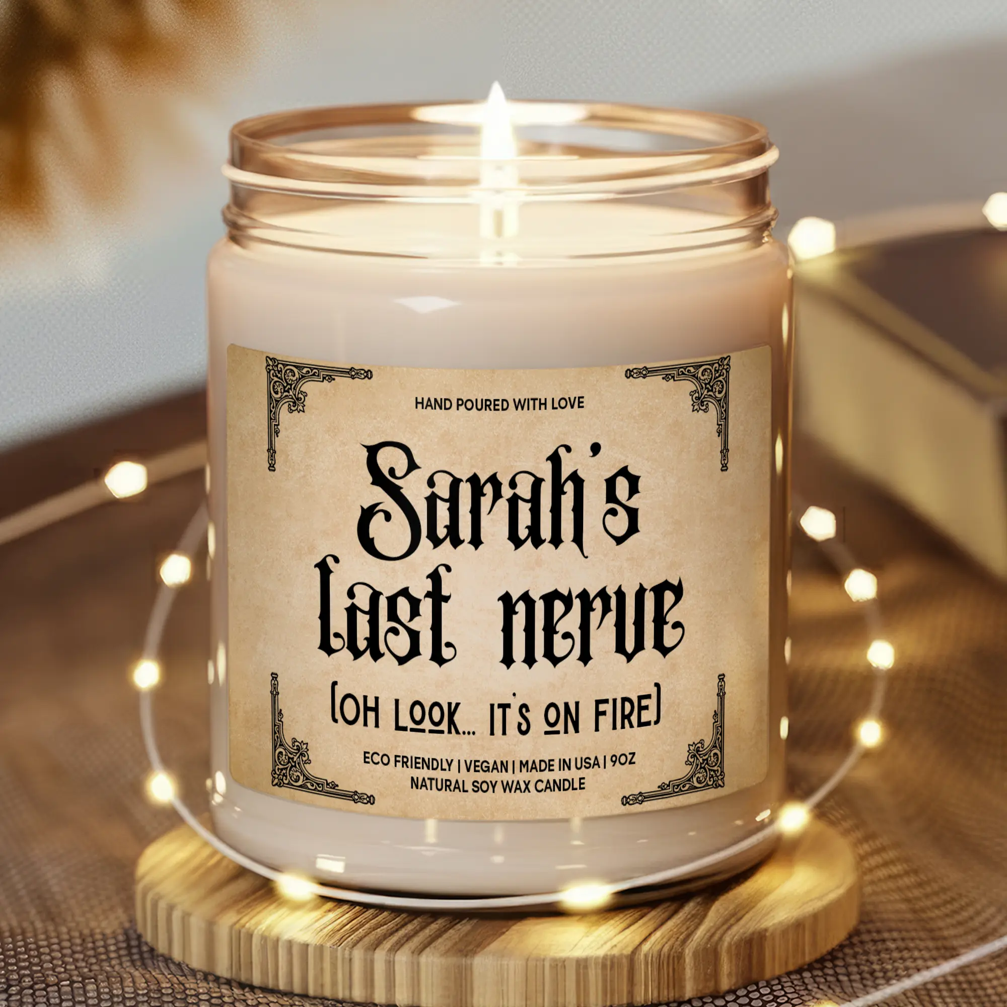 MAKEAGIFT Custom Name's Last Nerve Candle, Funny Gift For Her, Valentine's Gift, Mother's Day Gift
