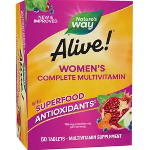 Nature's Way Alive! Daily Complete Multivitamin for Women, Supports Energy Metabolism, Hair, Skin & Nails*, B-Vitamins, Superfood Antioxidants, 50 Tablets (Packaging May Vary)