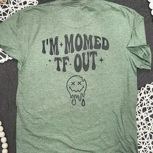 Momed TF Out Mama T-Shirt - Tired Mom - Bad Kids - Green - Short Sleeve - Casual Top for Women - Streetwear, Tshirt, Comfort, Check, Womenswear, Round Neck, Summer