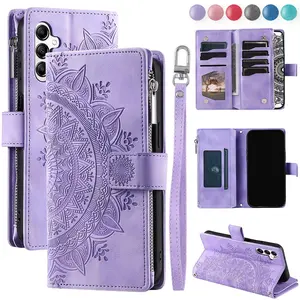 PU Leather Phone Case with Wrist Strap, 1 Count Zipper Wallet Card Slots Stand Mobile Phone Cover, Phone Accessories for Samsung Galaxy A73 A53 A33 A23 A13 A72 A52
