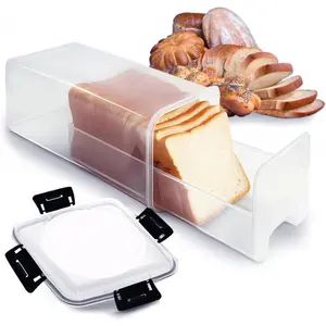 Slide-Out Bread Storage Container with Airtight Lid, Clear Plastic Bread Box with Drawer Tray for Sandwich Loaves, Bagels & Buns, 13*5*5 in BPA-Free Bread Keeper for Counter, Pantry & Freezer