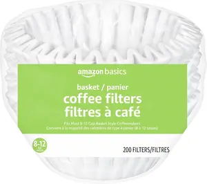 Basket Coffee Filters for 8-12 Cup Coffee Makers, White, 200 Count