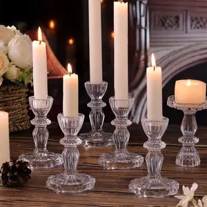 3pcs Vintage Crystal Candle Holders, Candle Holder Set, Elegant Glass Candelabra for Romantic Dinner Table Centerpiece, Wedding and Holiday Decor