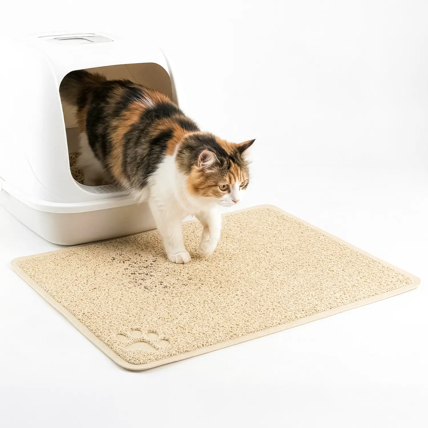 Leevod Pet Litter Mat 15.75"x23.6" in Beige – Clean Floors, No Mess & Secure Grip!
