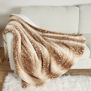 Luxury Faux Fur Deer Print Blanket, Waterproof Washable Pee Proof Reversible Super Soft Pet Throw Blanket for Sofa Bed Couch, For Large Dog Cat, 50x60 inch, Brown