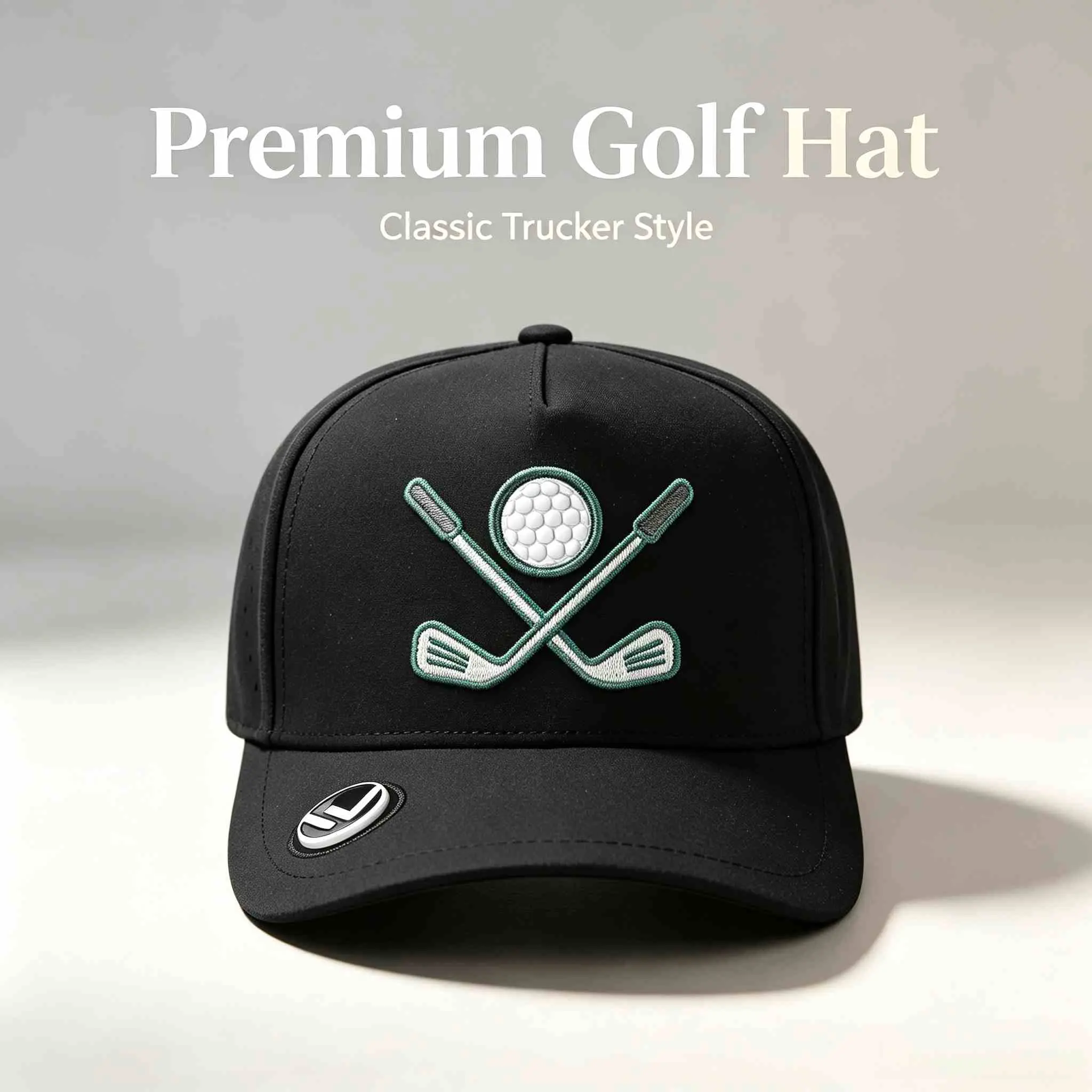 Unisex Single-Panel Golf Hat, Adjustable Snap-Button Closure, Laser-Perforated Half-Mesh Panel, Washable Durable Neutral-Style Casual Headwear Accessory for Outdoor Sports, Golfing