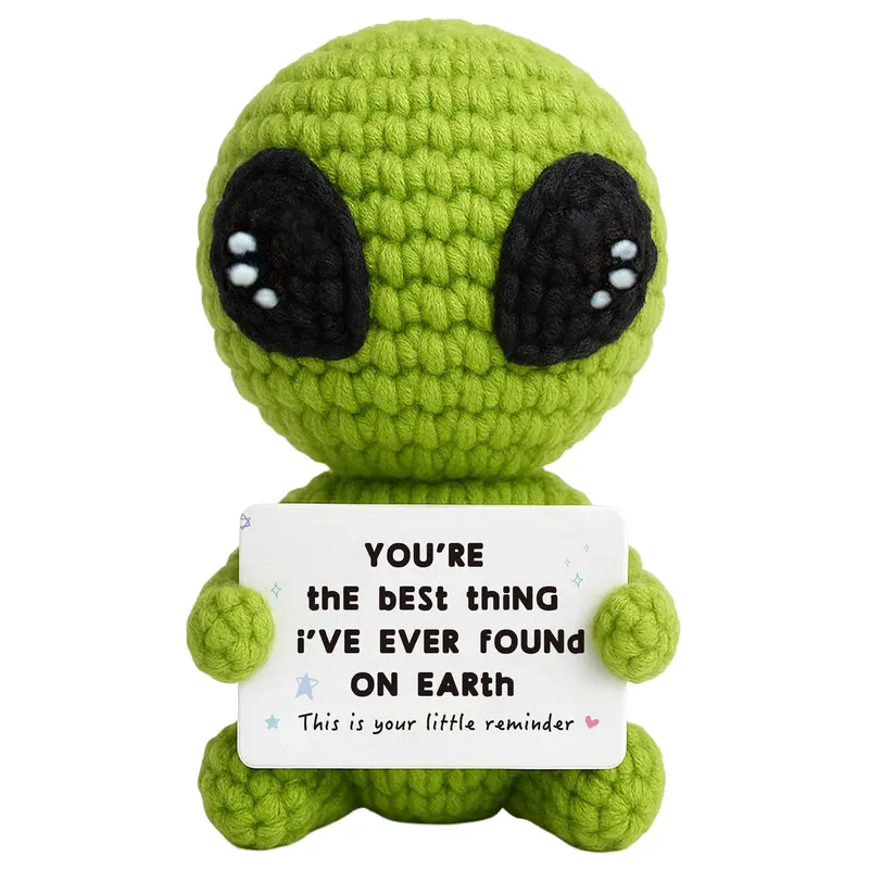 Mini Knitted Alien Plush Toy - Cute Handcrafted Emotional Support Cuddleready Plush, Soft Stress Relief Doll, Color Block Knit Bag Charm & Desk Decor, Gift for Him Her, Teacher, Fathers Day, Birthday