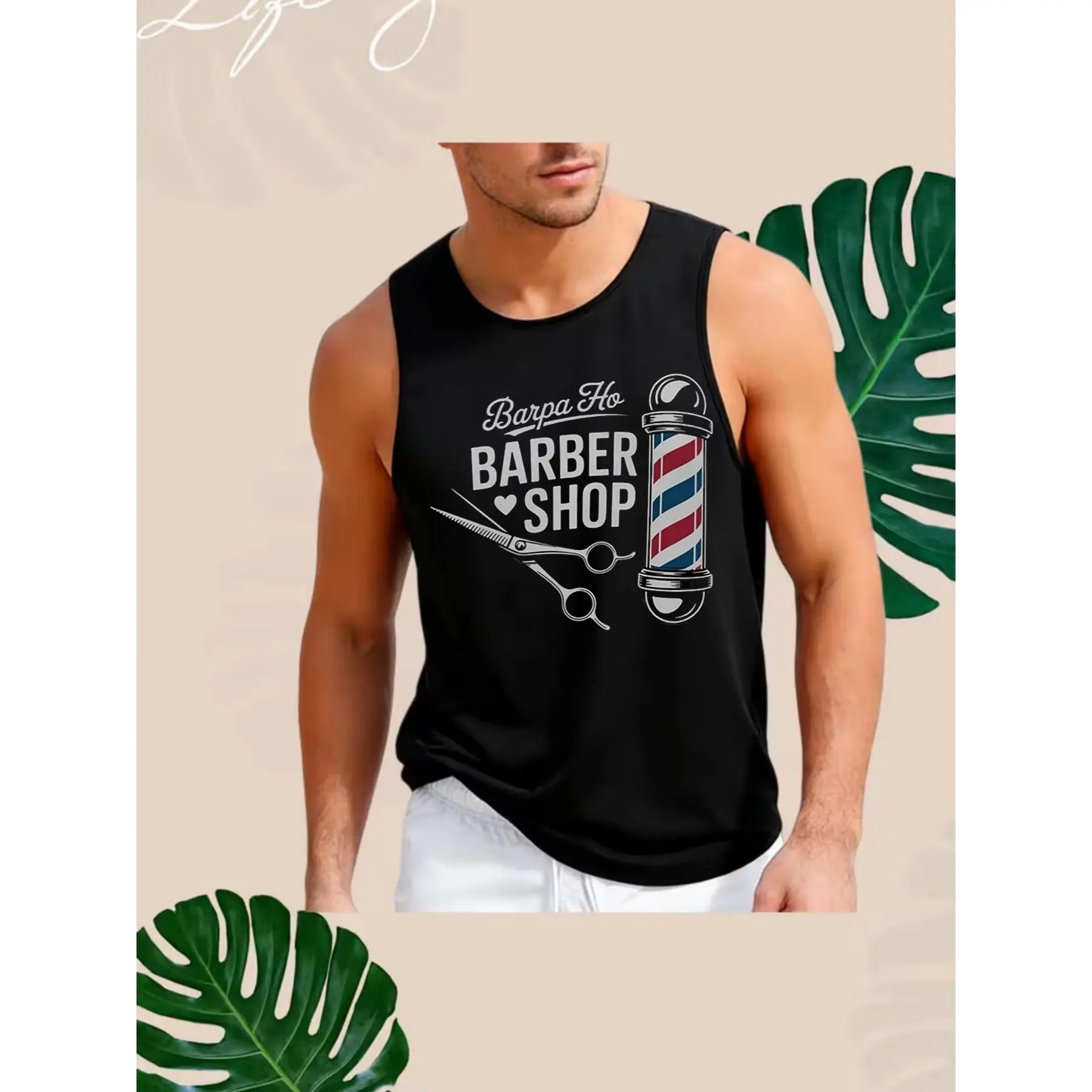GGOR Men'S Retro Barber Pole And Scissors Graphic Vest - Vintage Barbershop Design Suitable for All Seasons, Christmas, Easter, Halloween, Thanksgiving - Machine Washable Round Neck Tee for Barber Sh1 Two Styles of Vests