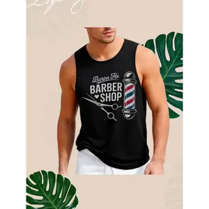 GGOR Men'S Retro Barber Pole And Scissors Graphic Vest - Vintage Barbershop Design Suitable for All Seasons, Christmas, Easter, Halloween, Thanksgiving - Machine Washable Round Neck Tee for Barber Sh1 Two Styles of Vests