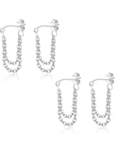 Unique 2 Pairs Silvery Double Chains Earring Minimalist Chain Cuff Earrings for Women Men Double Chains Cartilage Earring Helix Conch Piercing Jewelry Punk Style, Lightweight Earring